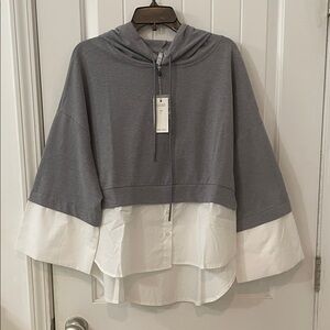 Kaktus L oversized Gray and White Layered Hoodie Top NWT